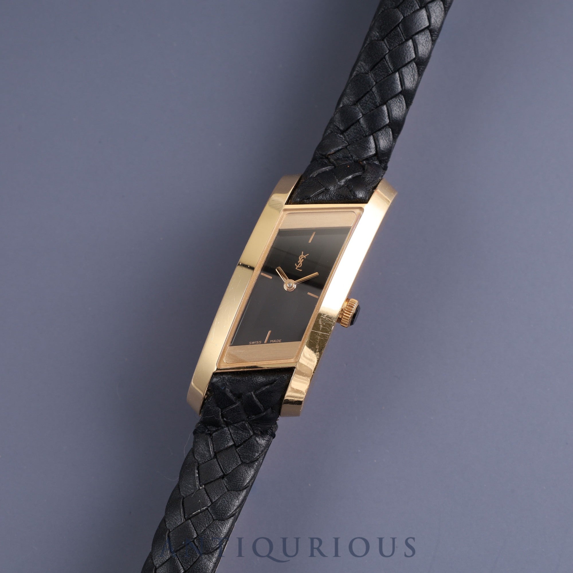 Yves Saint Laurent Rectangular Quartz Cal.E01001 750 Genuine Leather Strap Genuine Buckle (750) Black Dial