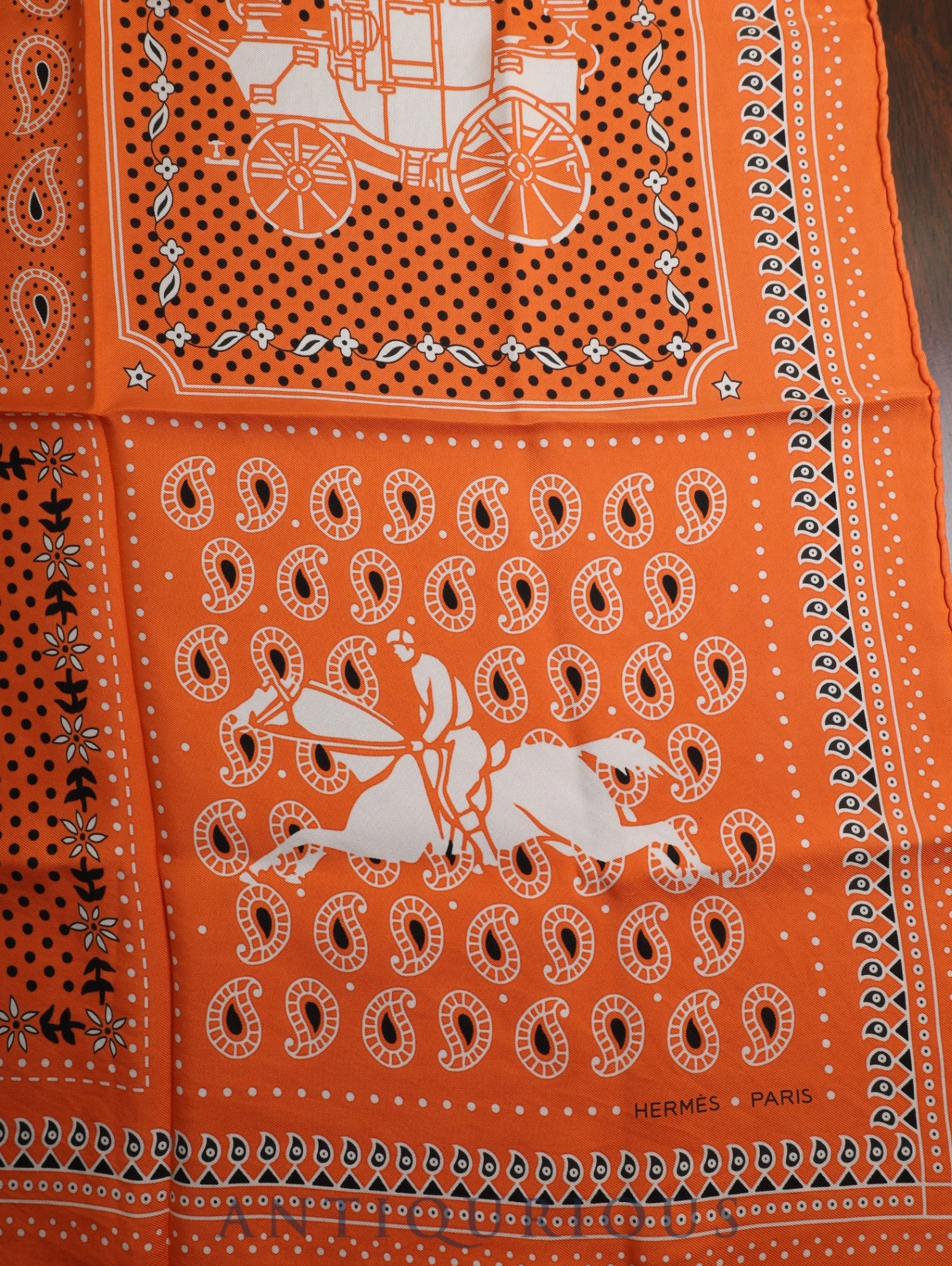 HERMES Scarf Carre 55 ECURIE PARIS SIENNES Stables of Paris 100% Silk