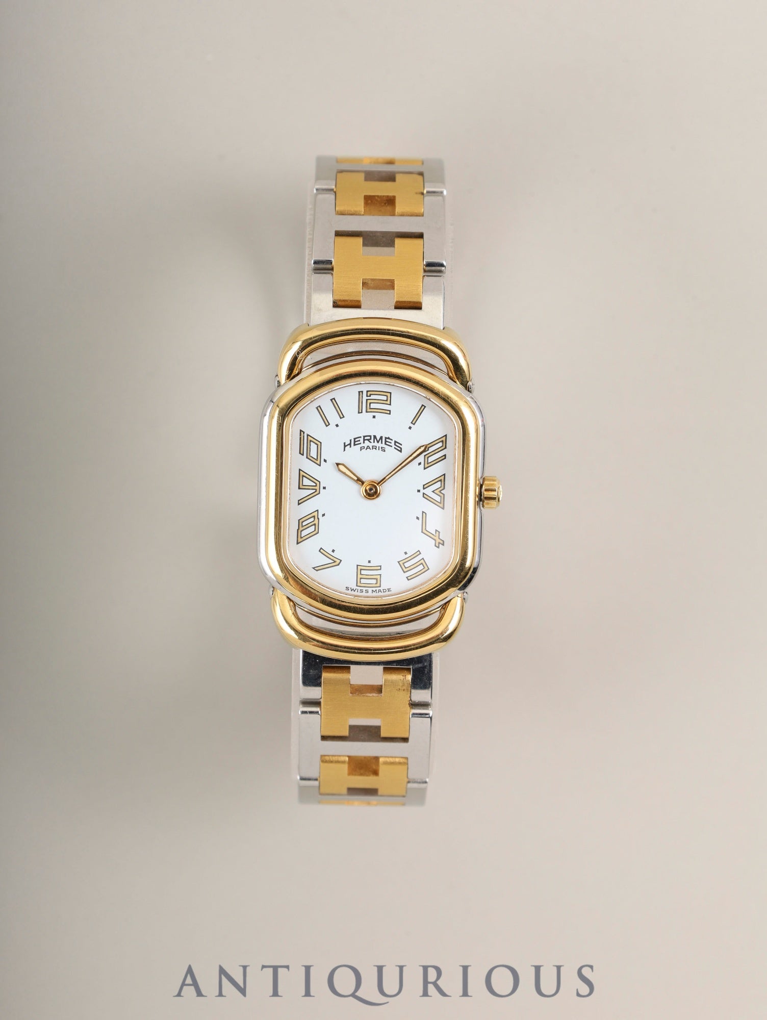 エルメス ラリー クォーツ Cal.976.001 SS/GP SS/GP ホワイト文字盤 オーバーホール済み