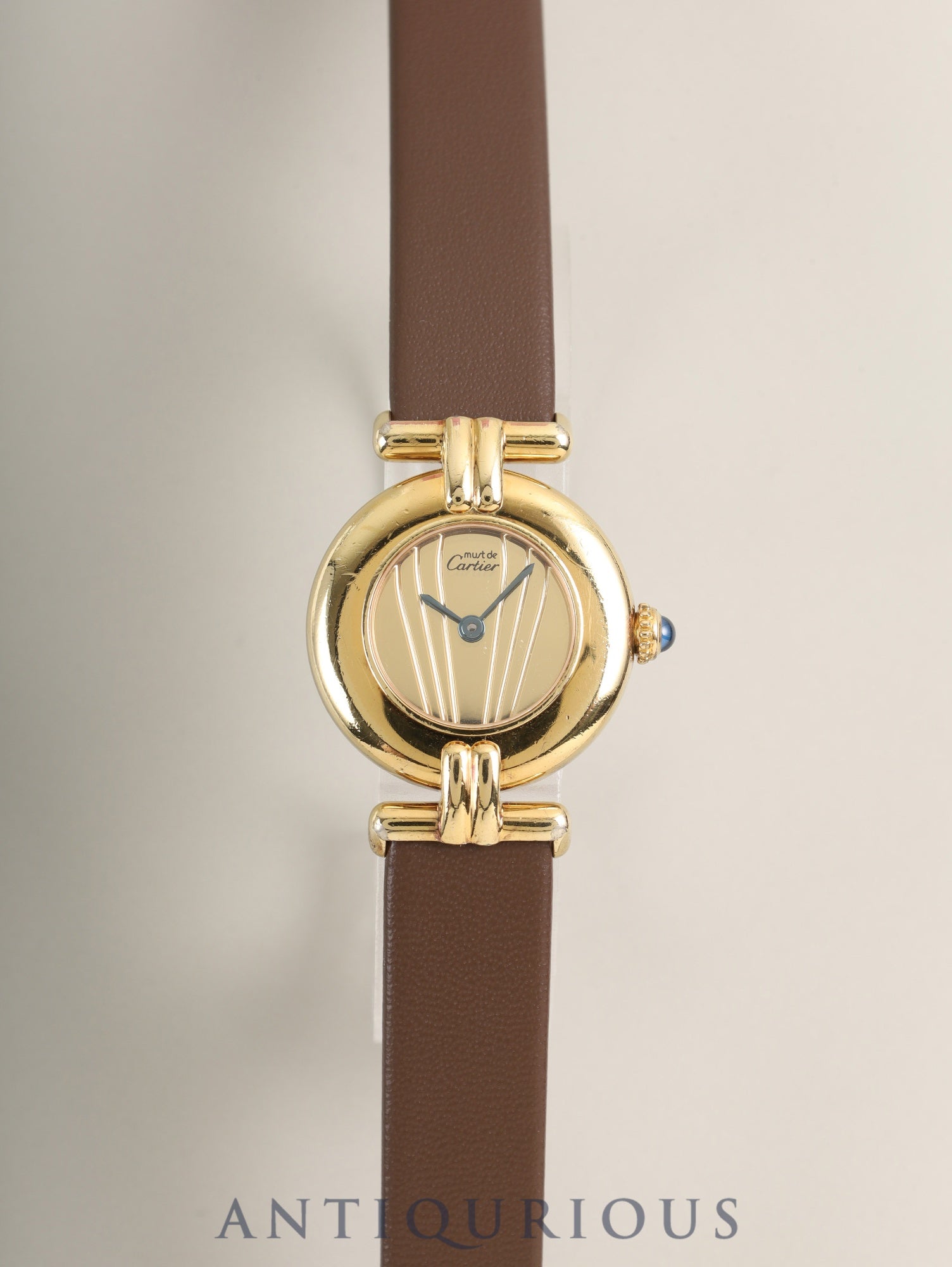 カルティエ マストコリゼ 590002 クォーツ Cal.90 SV925 革 純正尾錠（GP）ゴールド文字盤 保証書（1992年）オーバーホール済み