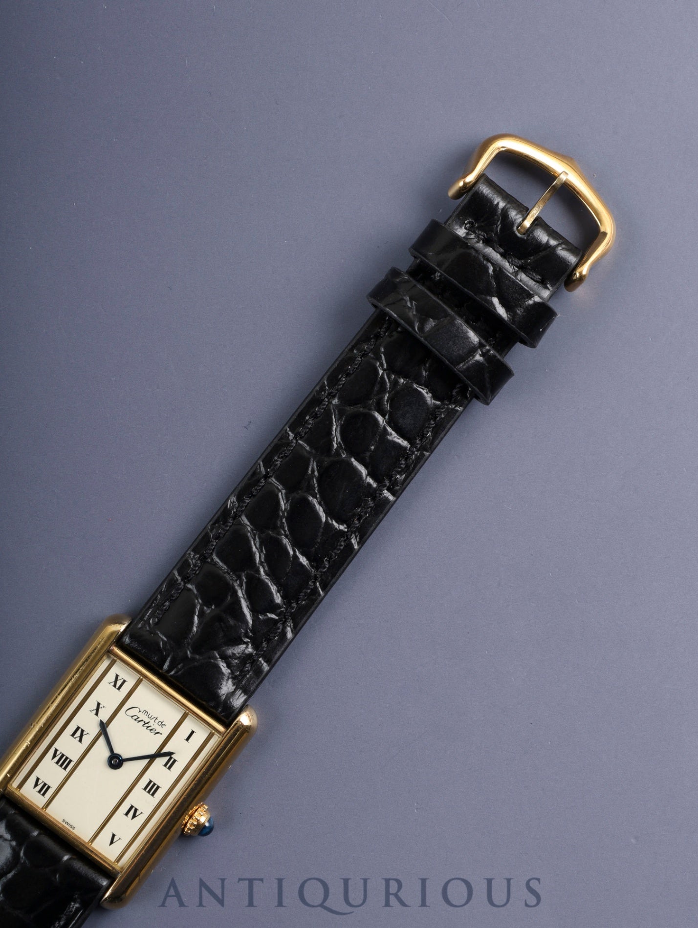 カルティエ マストタンク LM 590005 クォーツ Cal.90 SV925 革 純正ピンバックル（GP）ストレートローマン文字盤（SWISS表記） 箱 冊子 保証書（1989年）オーバーホール済み