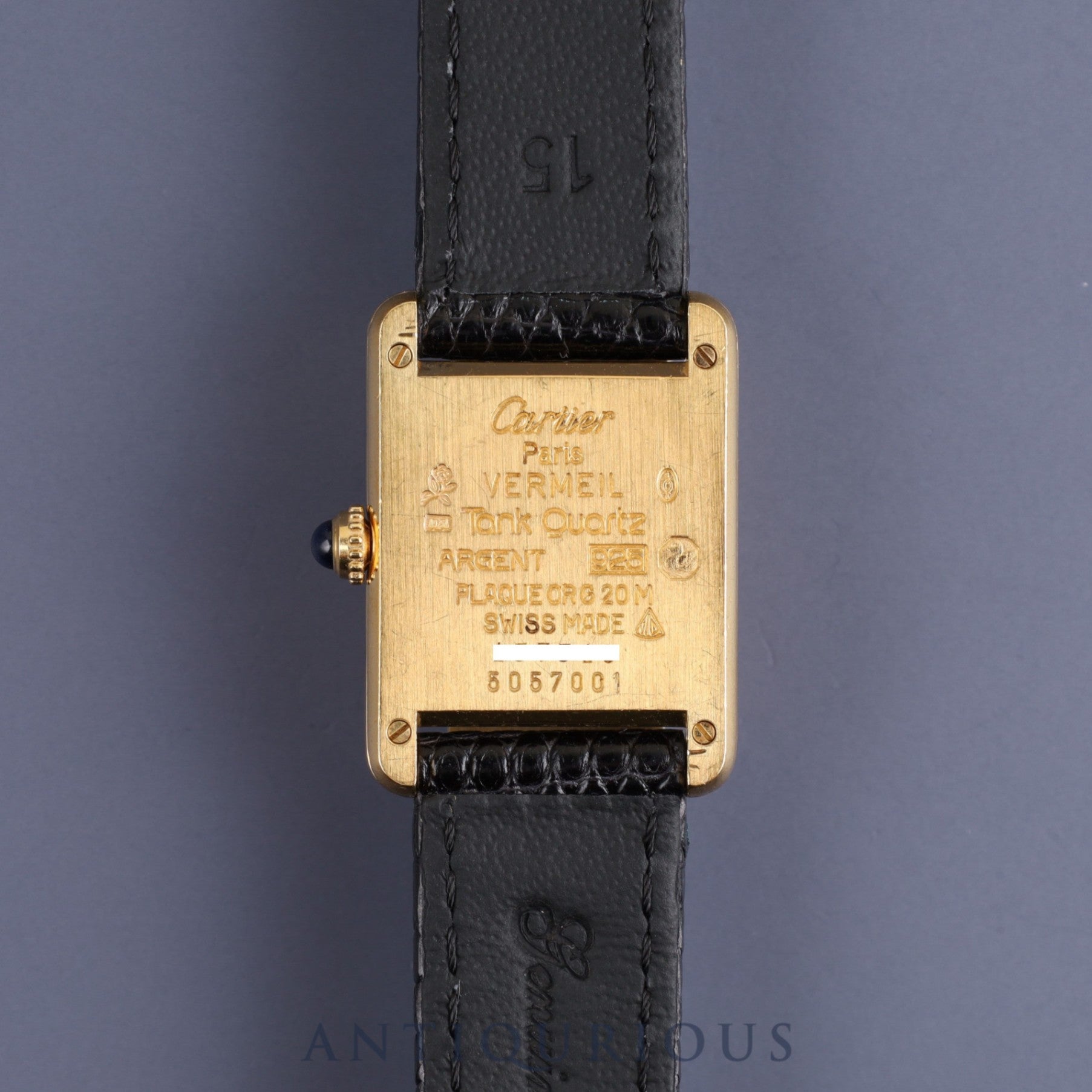 Cartier Must Tank SM 5057001 Quartz Cal.057 SV925 Leather Genuine Buckle (GP) Straight Roman Dial Overhauled