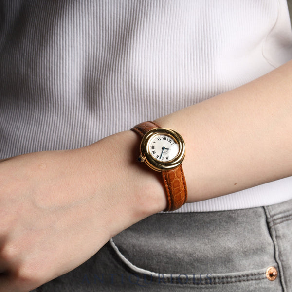 Cartier Must Trinity W1010644 / 2735 Quartz Cal.157 SV925 Leather Genuine D-buckle (GP) Silver Roman dial Overhauled