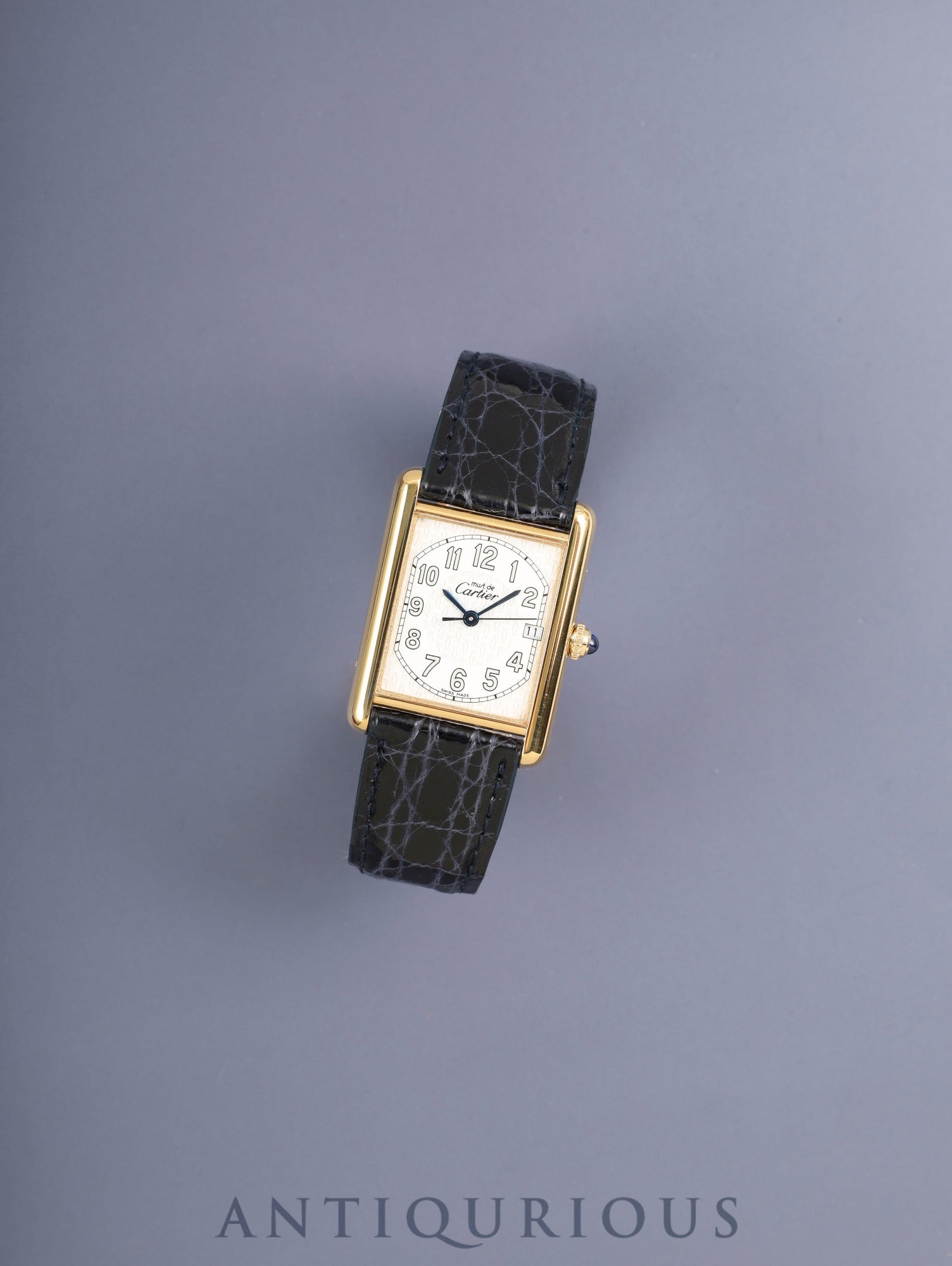 カルティエ　マストタンク GM（XL）2413 クォーツ Cal.87 SV925 純正革ベルト 純正Dバックル（GP） テレフォンアラビア文字盤（SWISS MADE表記） 箱 カルティエブティックにてコンプリートサービス済み
