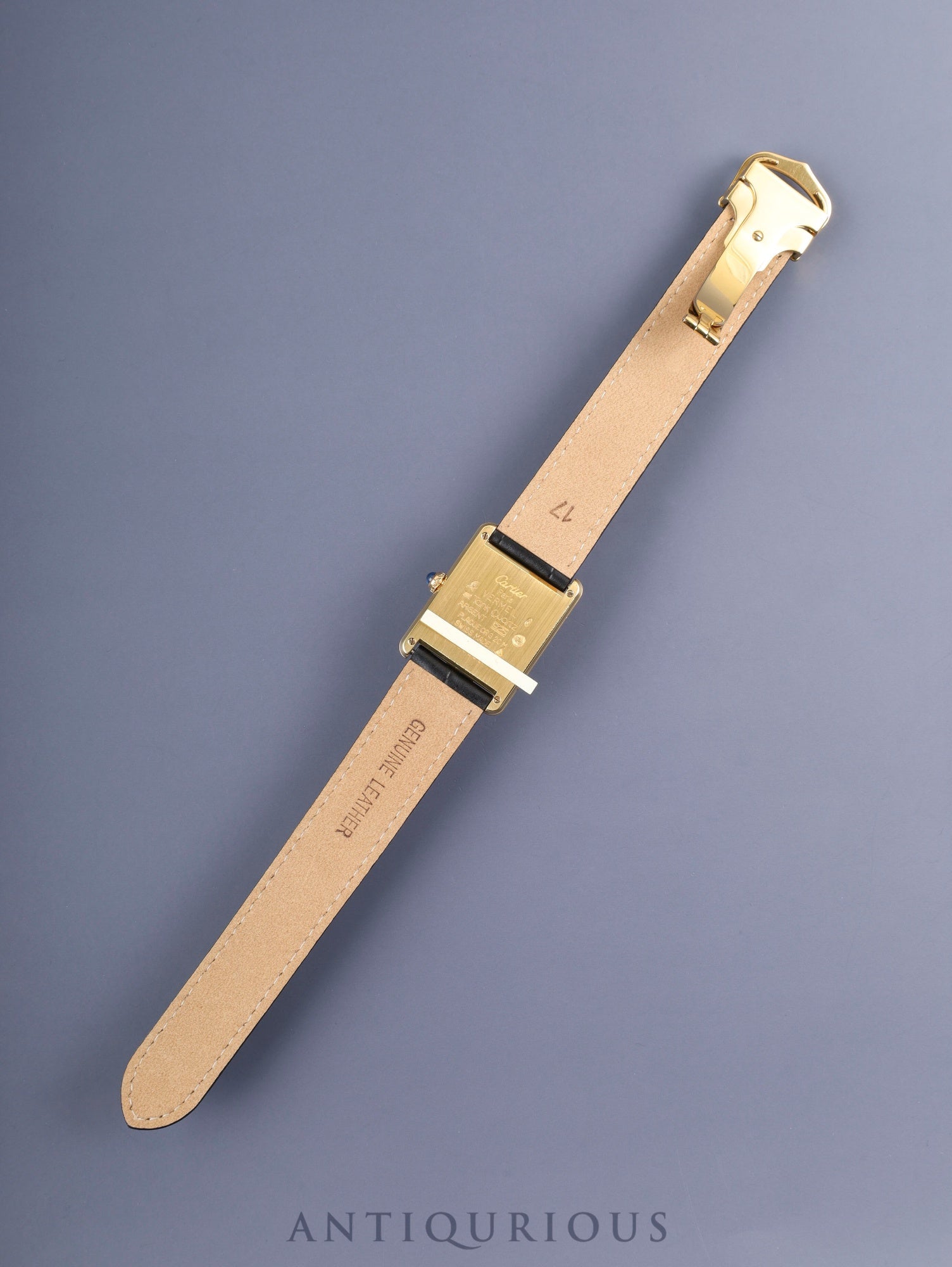 Cartier Must Tank LM 590005 Quartz Caliber 90 SV925 Leather Strap with Genuine D-buckle (GP) Gray Roman Dial with Center Drop, Overhauled and Finished to Look Like New