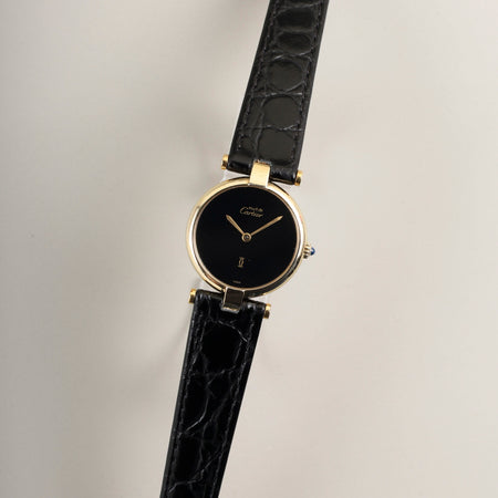 カルティエ マスト ヴァンドーム VLC SM 18 クォーツ Cal.81 SV925 革 純正尾錠（GP） オニキス文字盤 オーバーホール済み