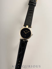Cartier Must Vendôme VLC SM 18 Quartz Caliber 81 SV925 Leather Strap with Genuine GP Buckle, Onyx Dial, Overhauled