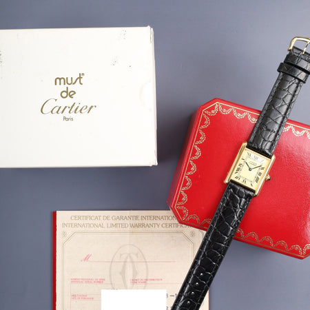 カルティエ マストタンク LM W1002753 / 590005 クォーツ Cal.069 SV925 革 純正ピンバックル（GP）アイボリーローマン文字盤 （SWISS MADE表記）箱 保証書（日付無記載）オーバーホール済み