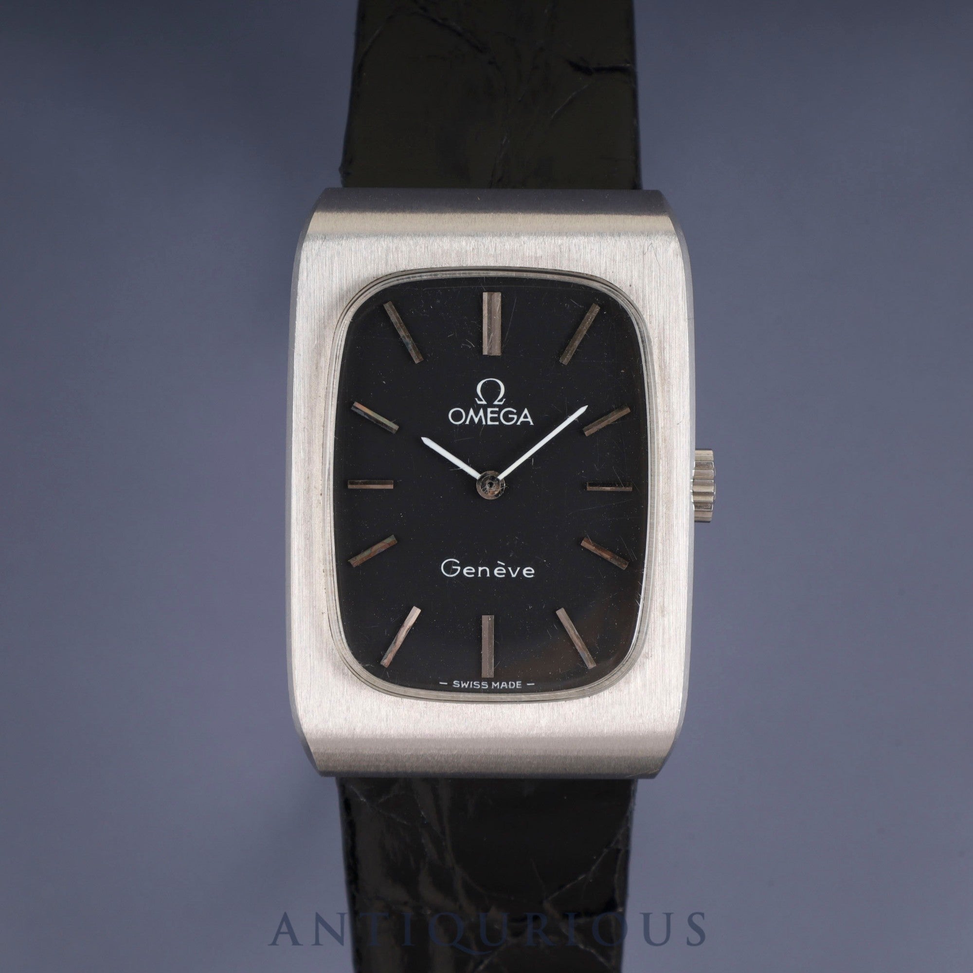 Omega Geneve 511.0469 Manual Winding Stainless Steel Leather Strap with Aftermarket Buckle (SS) Black Dial Overhauled