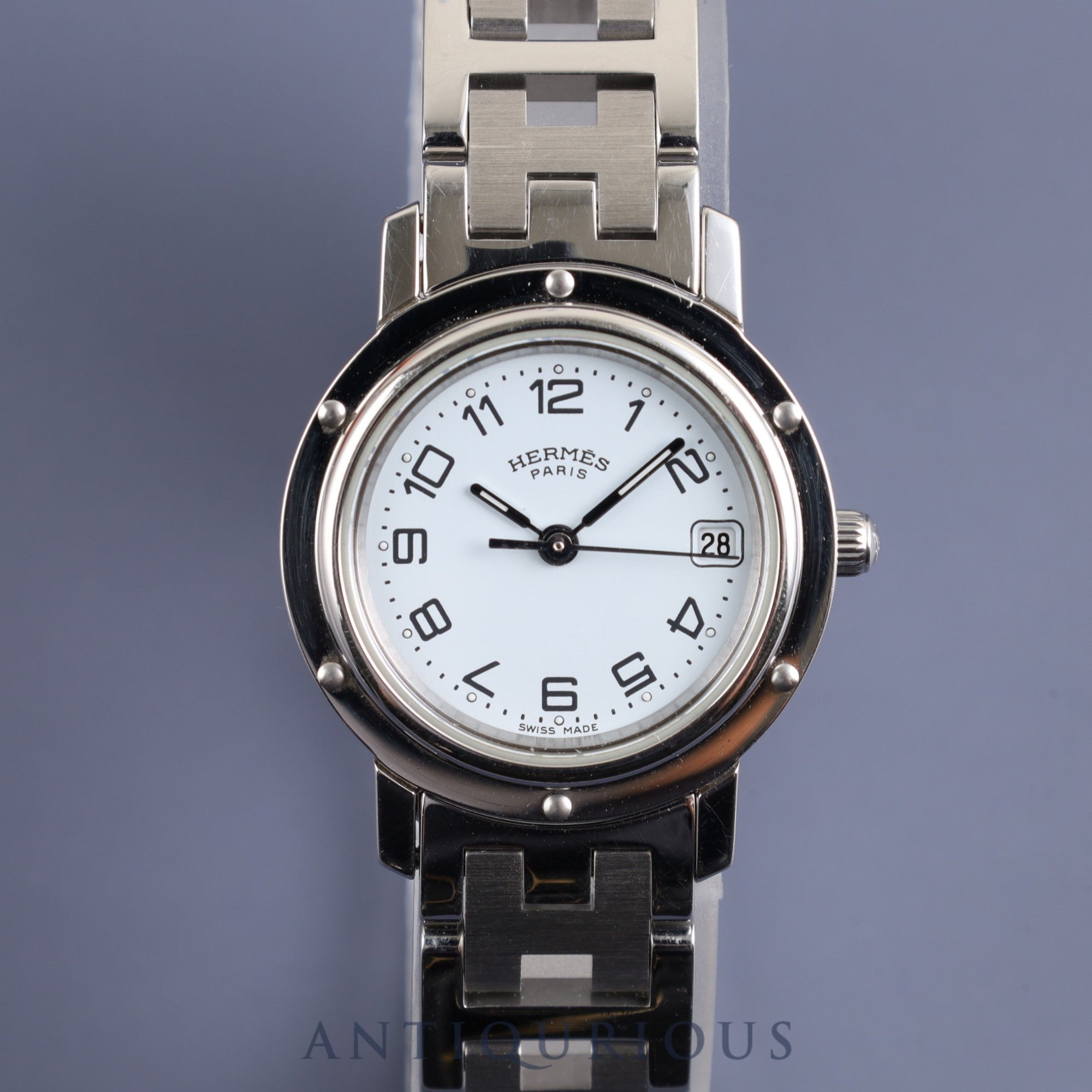 Hermes Clipper CL4.210 Quartz SS SS White Dial Box Warranty (2013) 1 link Overhauled