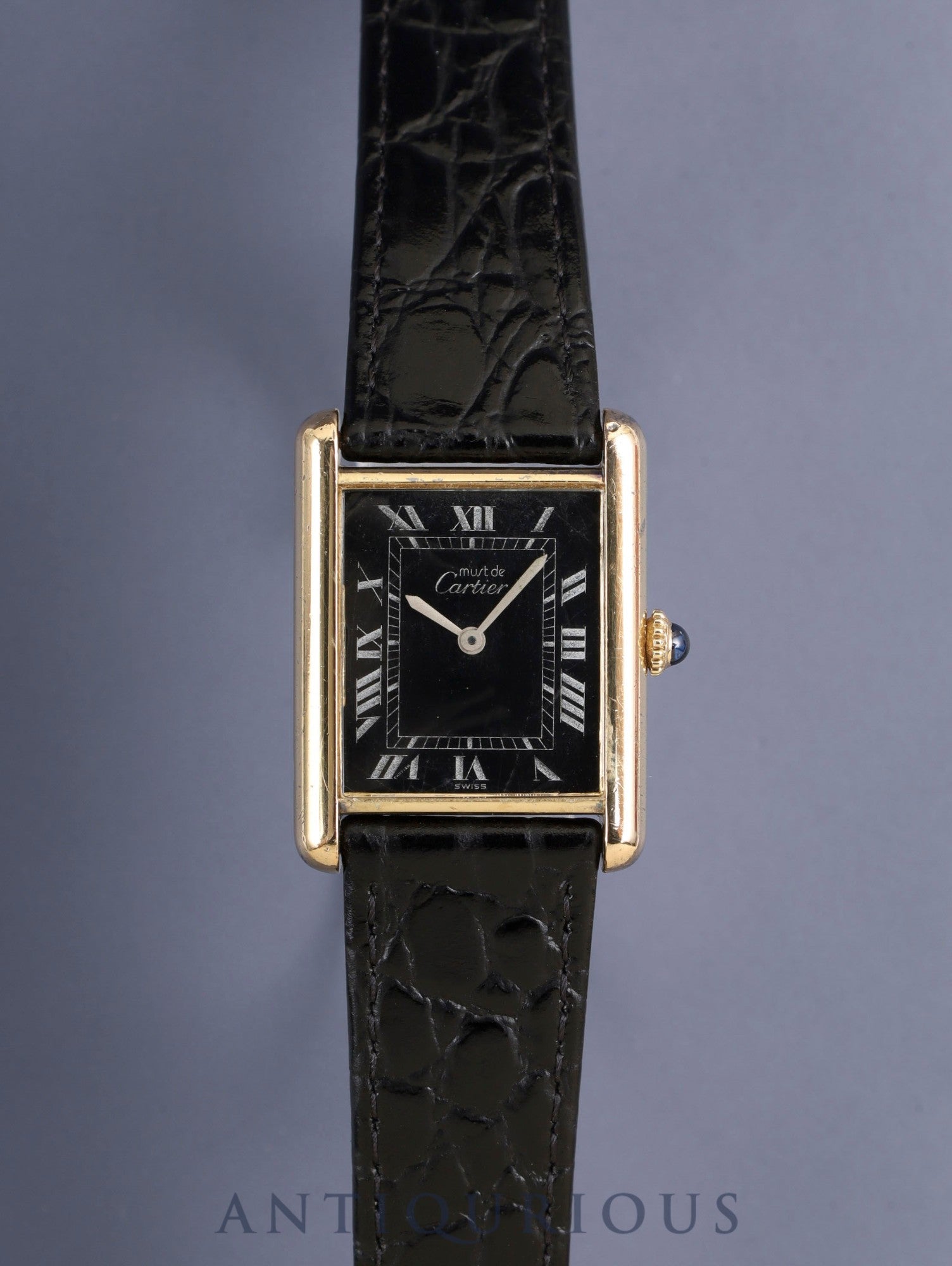 Cartier Must Tank LM 6 Hand-wound Cal.78-1 SV925 Leather Genuine Pin Buckle (GP) Black Roman Dial (SWISS marking) Overhauled