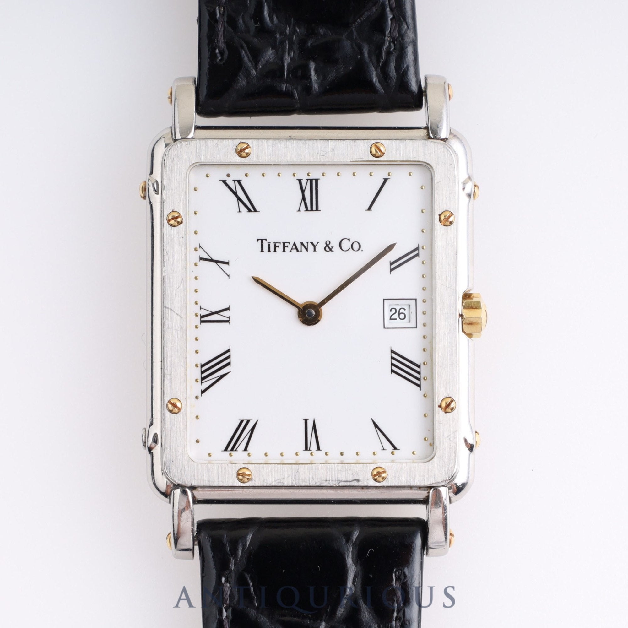 TIFFANY RECTANGULAR CASE Quartz SS/YG Leather White Dial | 東京 