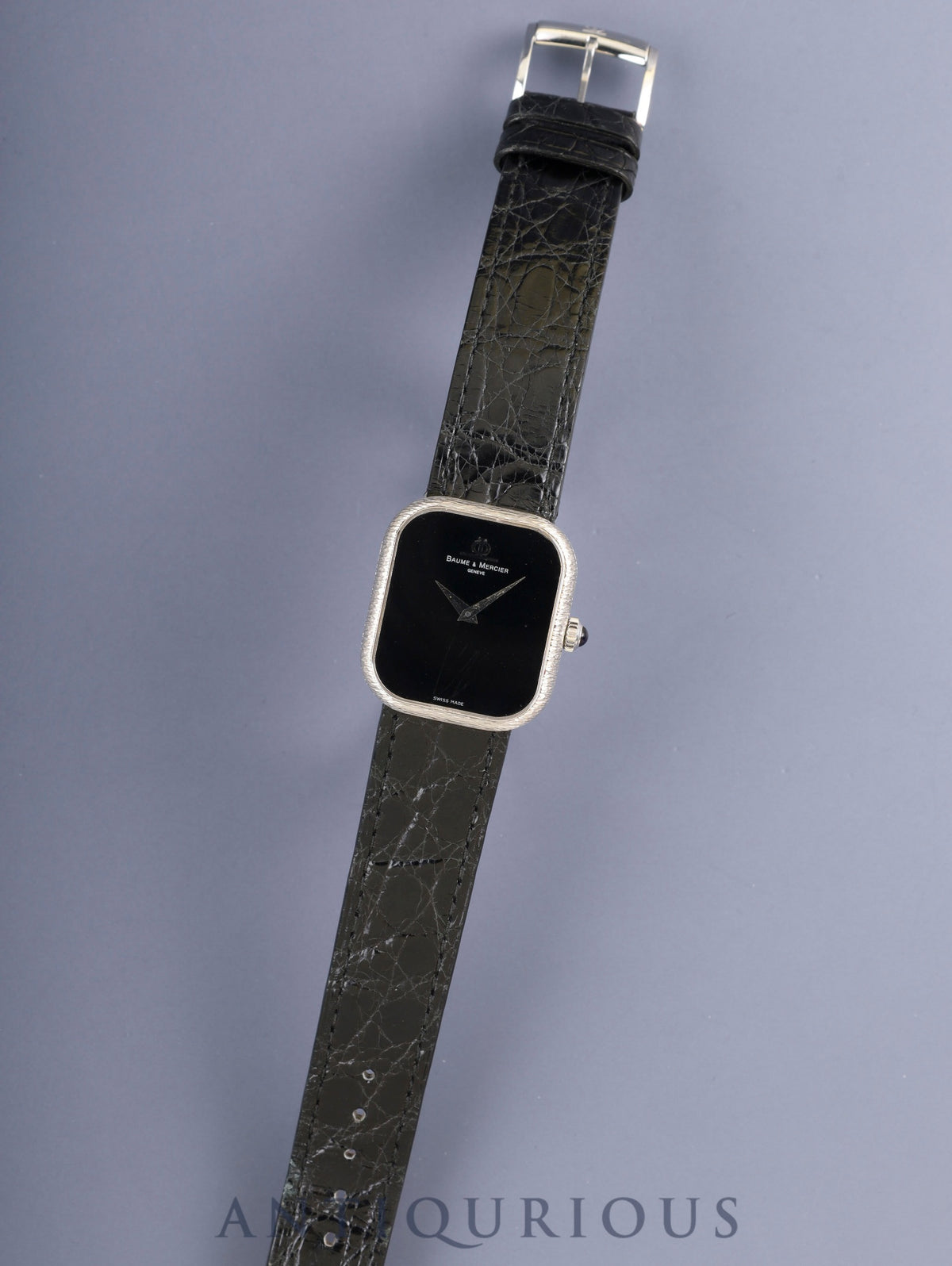 Baume & Mercier Rectangular 38304 Hand-wound Cal.BM775 (ETA2510) 750WG Leather Original pin buckle (SS) Onyx dial Overhauled