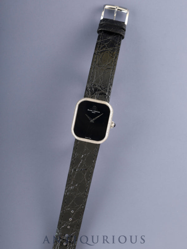 ボーム＆メルシエ レクタンギュラー 38304 手巻き Cal.BM775（ETA2510）750WG 革 純正ピンバックル（SS）オニキス文字盤 オーバーホール済み