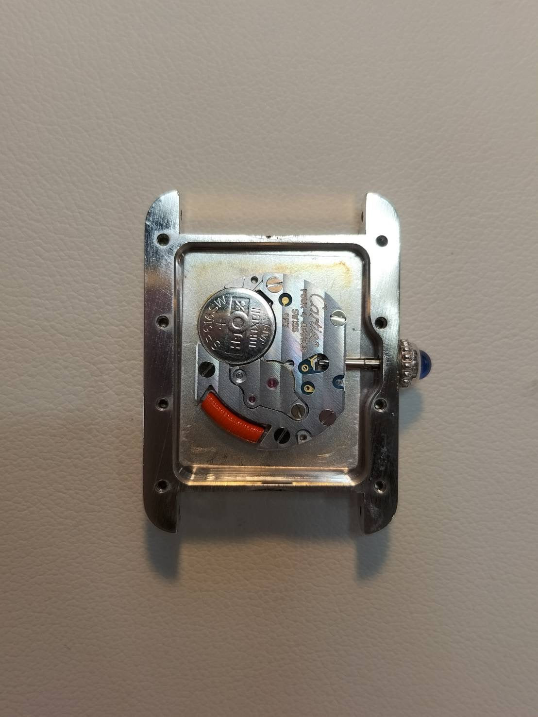 カルティエ マストタンク MM W1017654 / 2416 クォーツ Cal.057 SV925 純正革ベルト 純正Dバックル（SS）オレンジローマン文字盤（SWISS MADE表記 / 2003年クリスマス限定） 箱 冊子 保証書（2001年）カルティエ修理明細（個人名記載あり / 2006年）オーバーホール済み