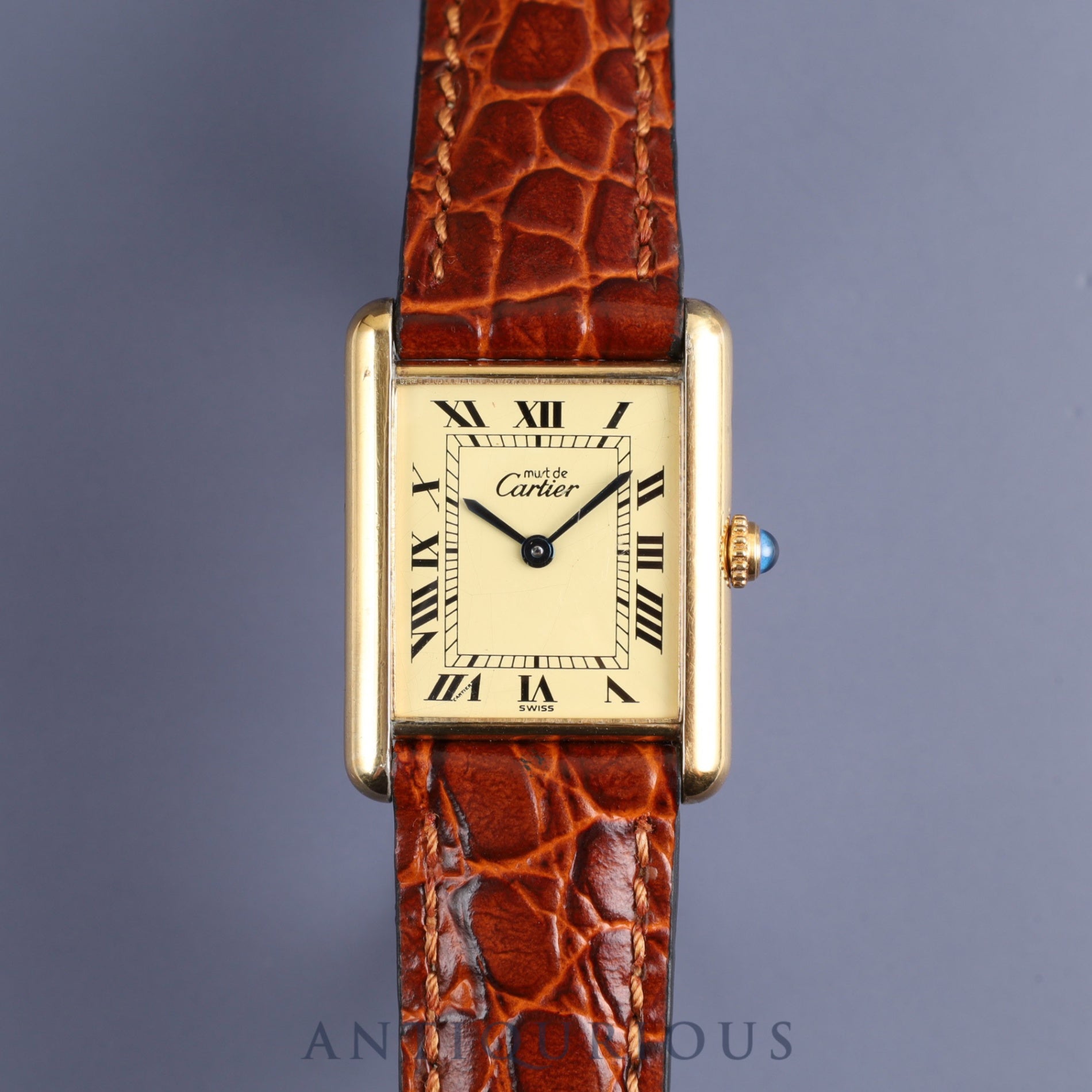 Cartier Must Tank LM 590005 Quartz Cal.90 SV925 Leather Genuine Buckle (GP) Ivory Roman Dial Overhauled