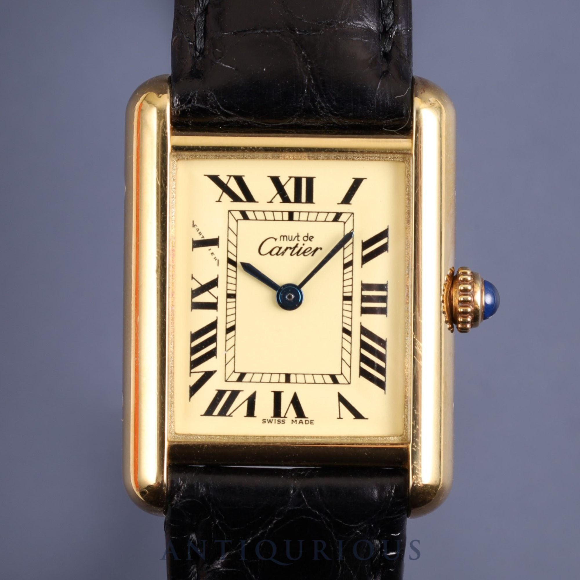 Cartier Must Tank MM 2415 Quartz Cal.057 SV925 Leather Genuine D Buckle (GP) Ivory Roman Dial Overhauled