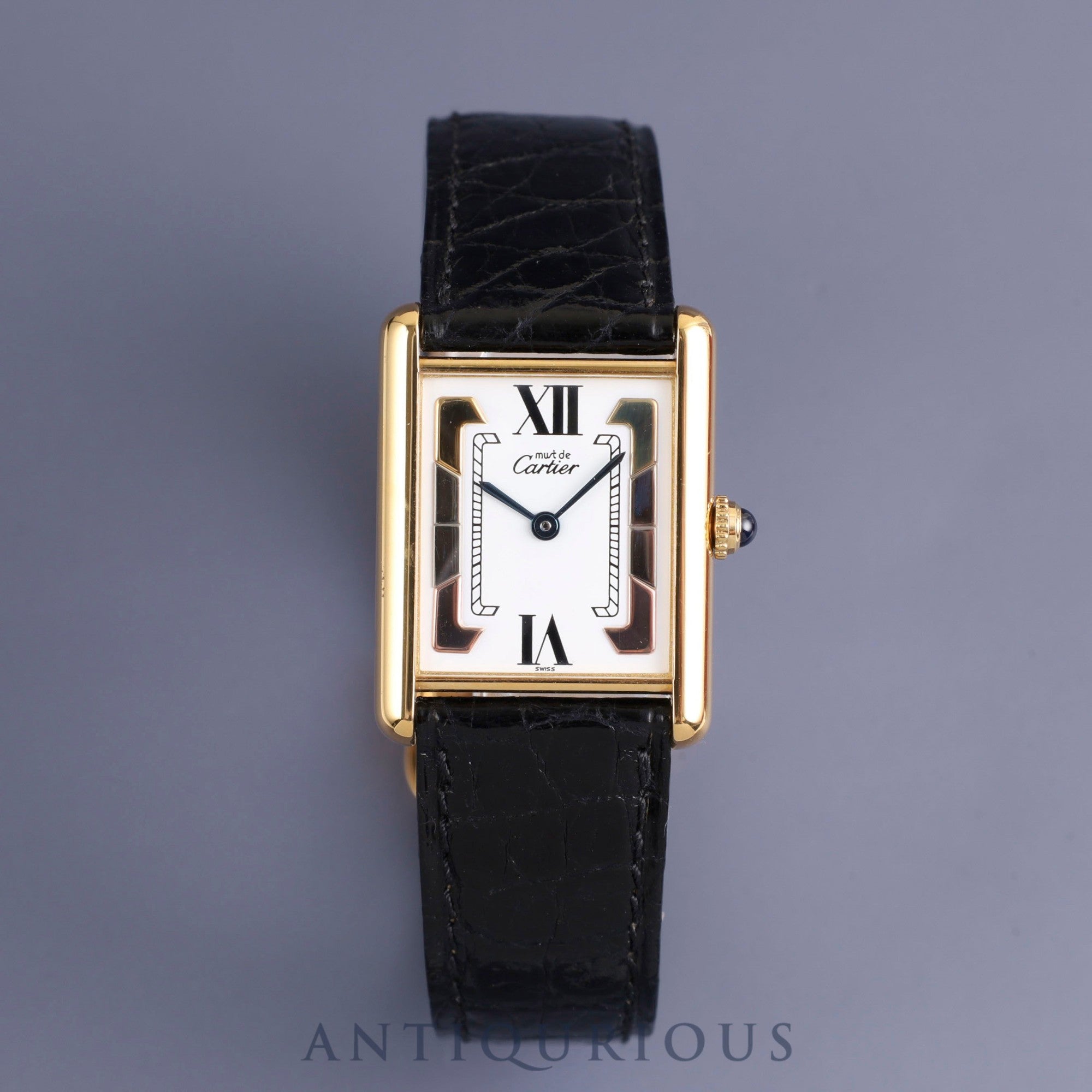 Cartier Must Tank LM 590005 Quartz Cal.90 SV925 Genuine leather strap Genuine D buckle (GP) Trinity dial Box Overhauled