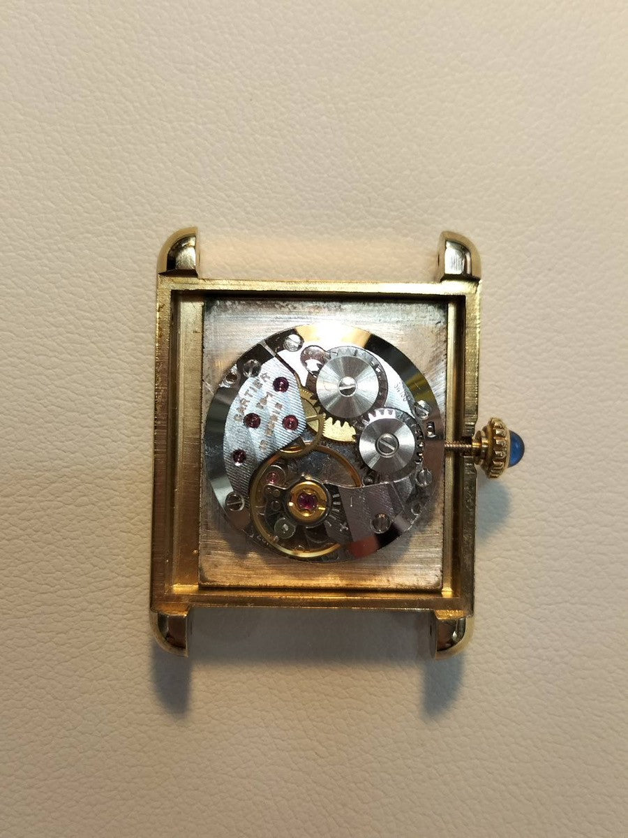 Cartier Must Tank LM Manual Winding Caliber 78-1 SV925 Leather Watch with Genuine Pin Buckle (GP) Black Roman Dial (SWISS Marking) Overhauled