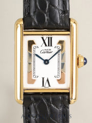 Cartier Must Tank SM 5057001 Quartz Cal.057 SV925 (case scratches) Leather strap with genuine GP deployant buckle Trinity dial (SWISS表記) Overhauled