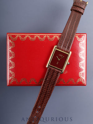 Cartier Must Tank LM Manual Winding Cal. 78-1 SV925 Leather Genuine Buckle (GP) Garnet Dial Bordeaux Dial (SWISS Marking) Box Overhauled