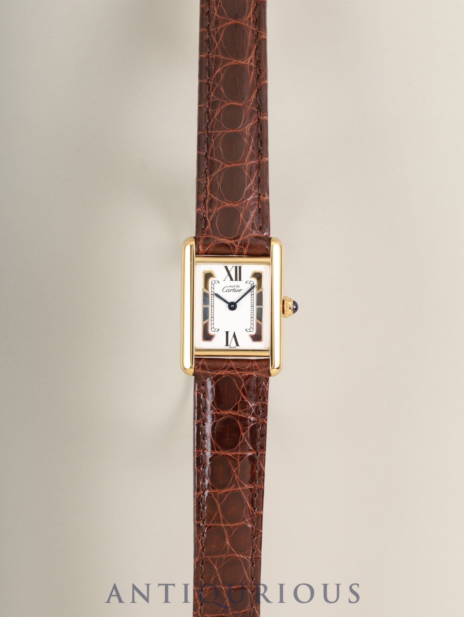 Cartier Must Tank SM 5057001 Quartz Cal.057 SV925 Leather Genuine Deployant Buckle (GP) Trinity Dial (SWISS marking) Box Genuine Leather Strap Included Overhauled
