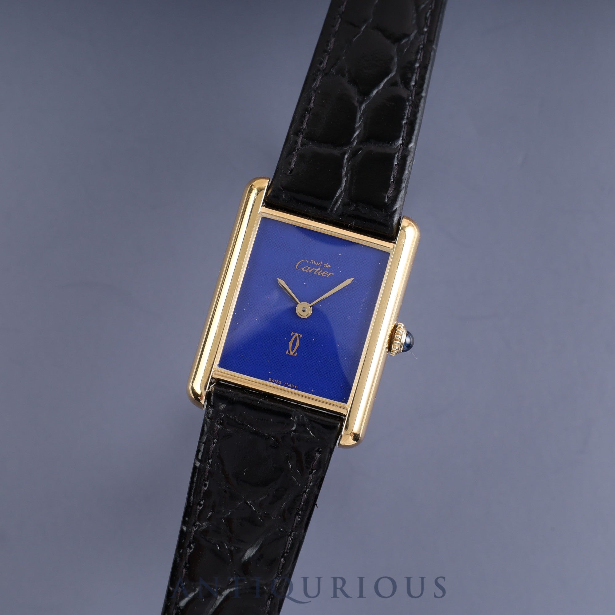 CARTIER Must Tank LM Manual winding SV925 Leather Genuine buckle Lapis lazuli dial Cartier boutique complete service