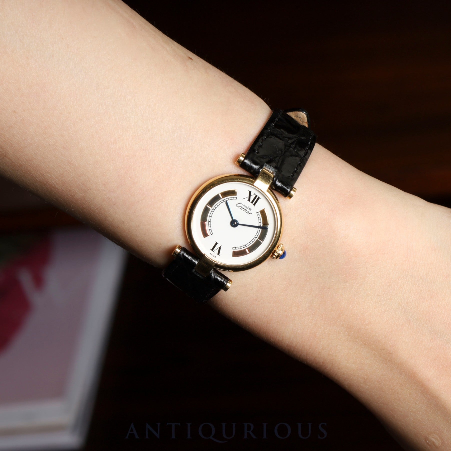 Cartier Must Vendôme VLC SM W1006554/590004 Quartz Caliber 90 SV925 Leather Strap with Genuine GP Buckle, Side Trinity Dial, Box, Overhauled