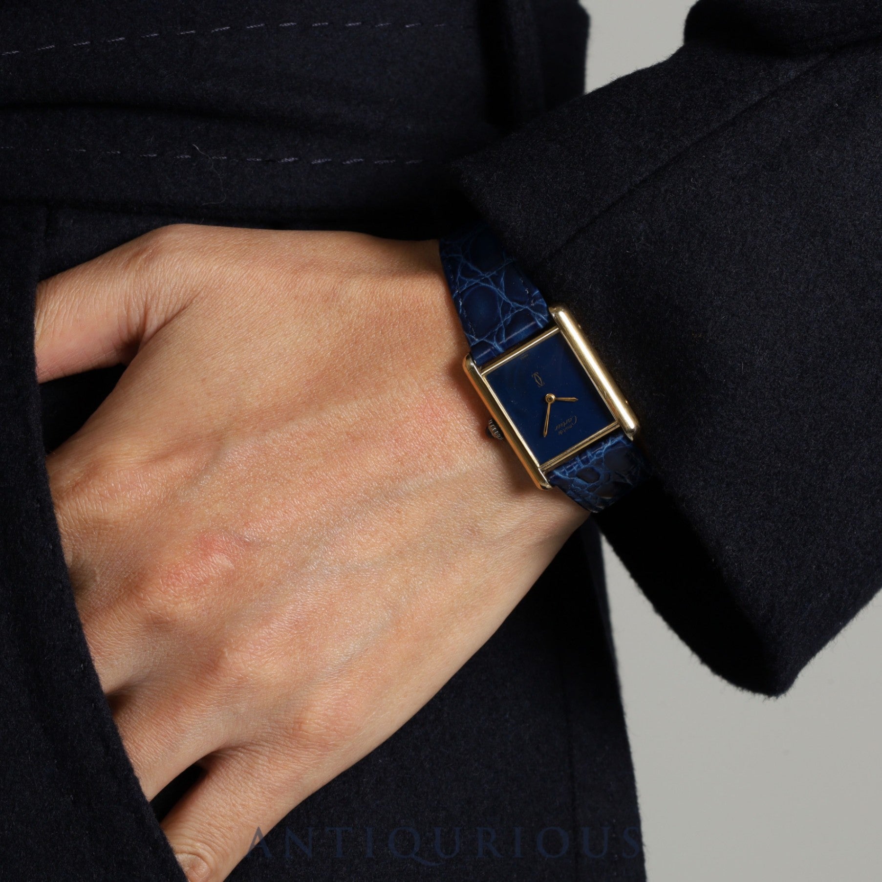 Cartier Must Tank LM Manual winding Cal.78-1 SV925 Leather Genuine buckle (GP) Lapis lazuli dial Overhauled