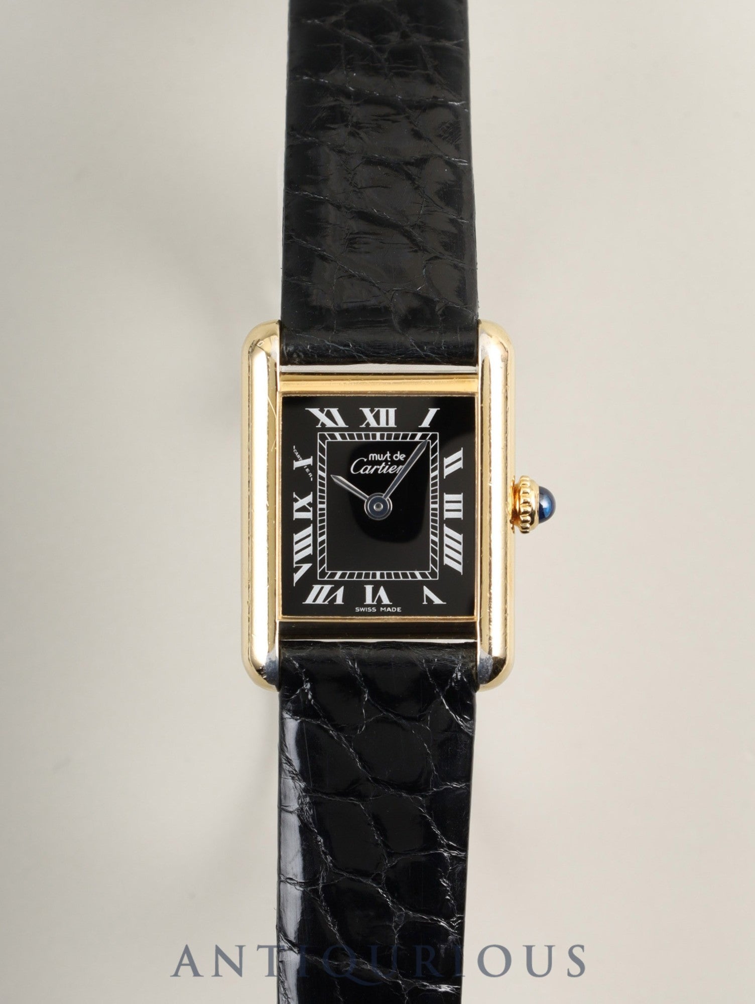 カルティエ マストタンク SM 手巻き SV925 革 純正ピンバックル（GP） ブラックローマン文字盤（SWISS MADE表記）国際永久保証書（1984年） オーバーホール済み