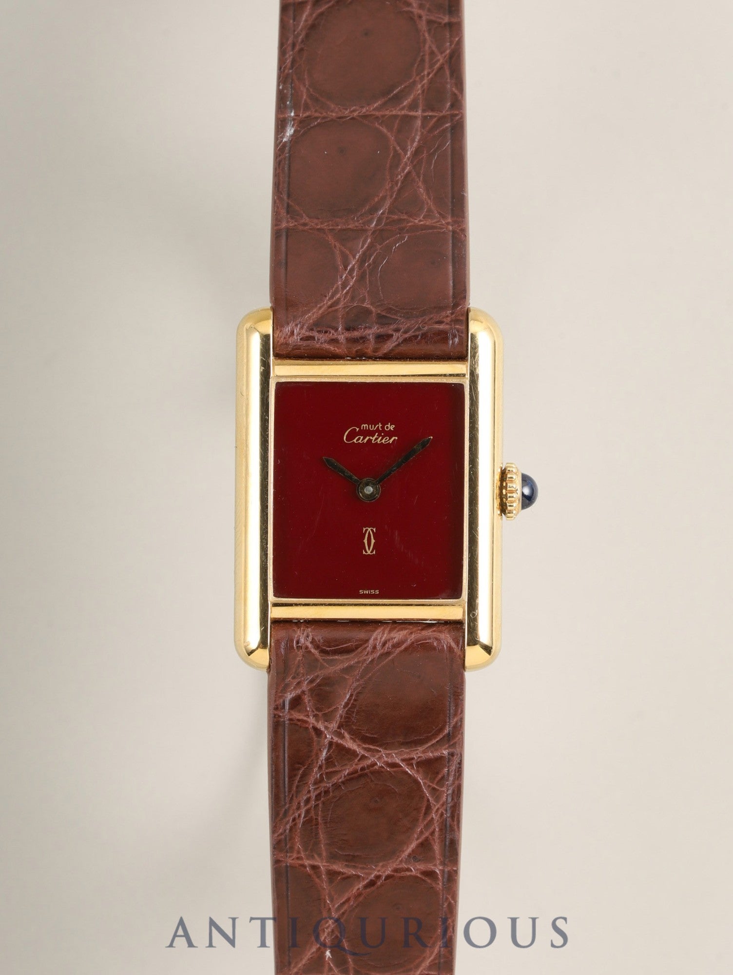 Cartier Must Tank SM Manual Winding Caliber 78-1 SV925 Leather Genuine Buckle (GP) Garnet Dial Bordeaux Dial (SWISS Marking) Box Booklet Genuine Leather Strap Warranty (1982) Overhauled
