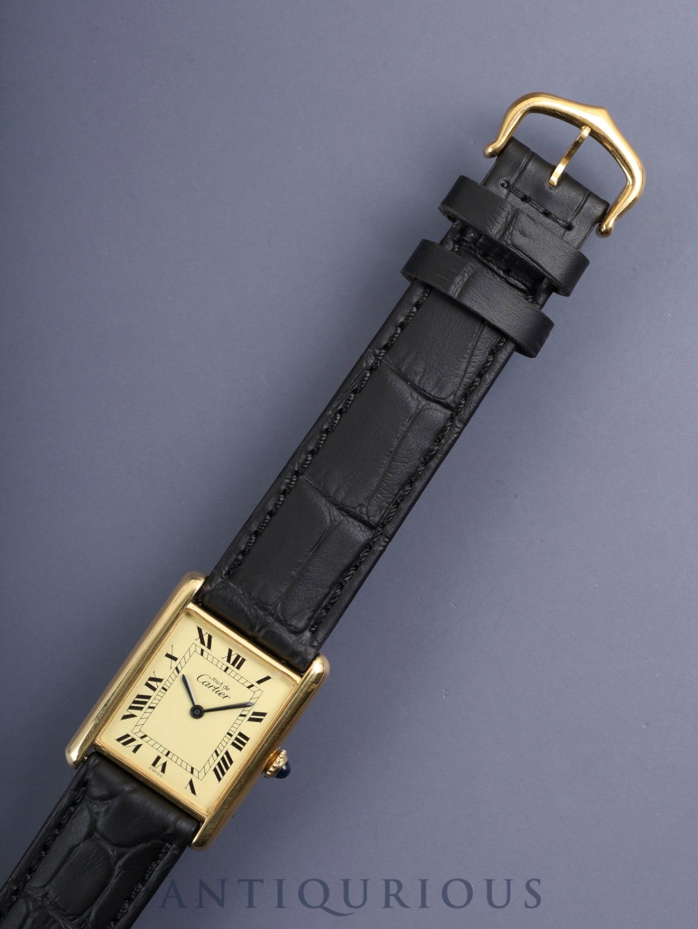 カルティエ マストタンク LM 手巻き Cal.78-1 SV925 革 純正ピンバックル（GP）アイボリーローマン文字盤（SWISS表記）オーバーホール済み 新品仕上げ済み