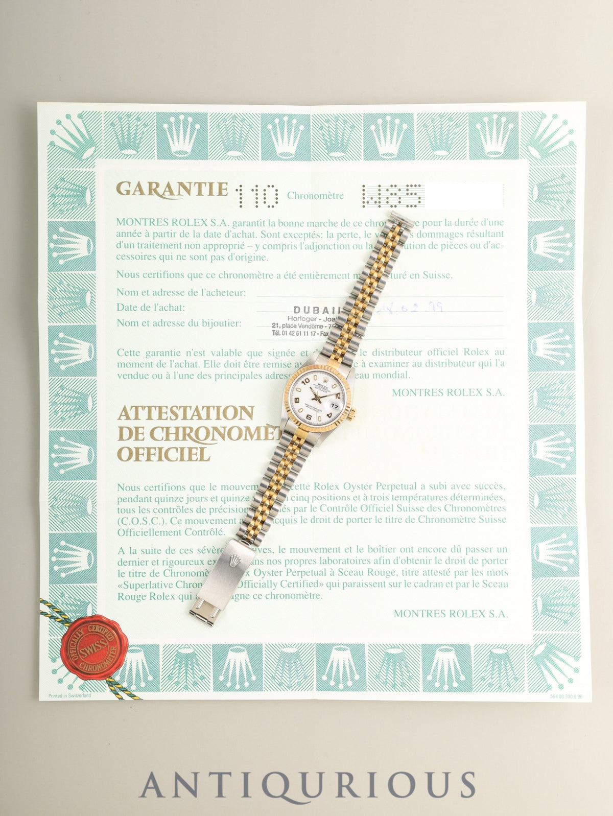 Rolex Datejust Lady 69173 Automatic Cal.2135 SS/YG SS/YG White Dial with Arabic Numerals (SWISS MADE) W-serial (1994-1995) Warranty (1999) Overhauled