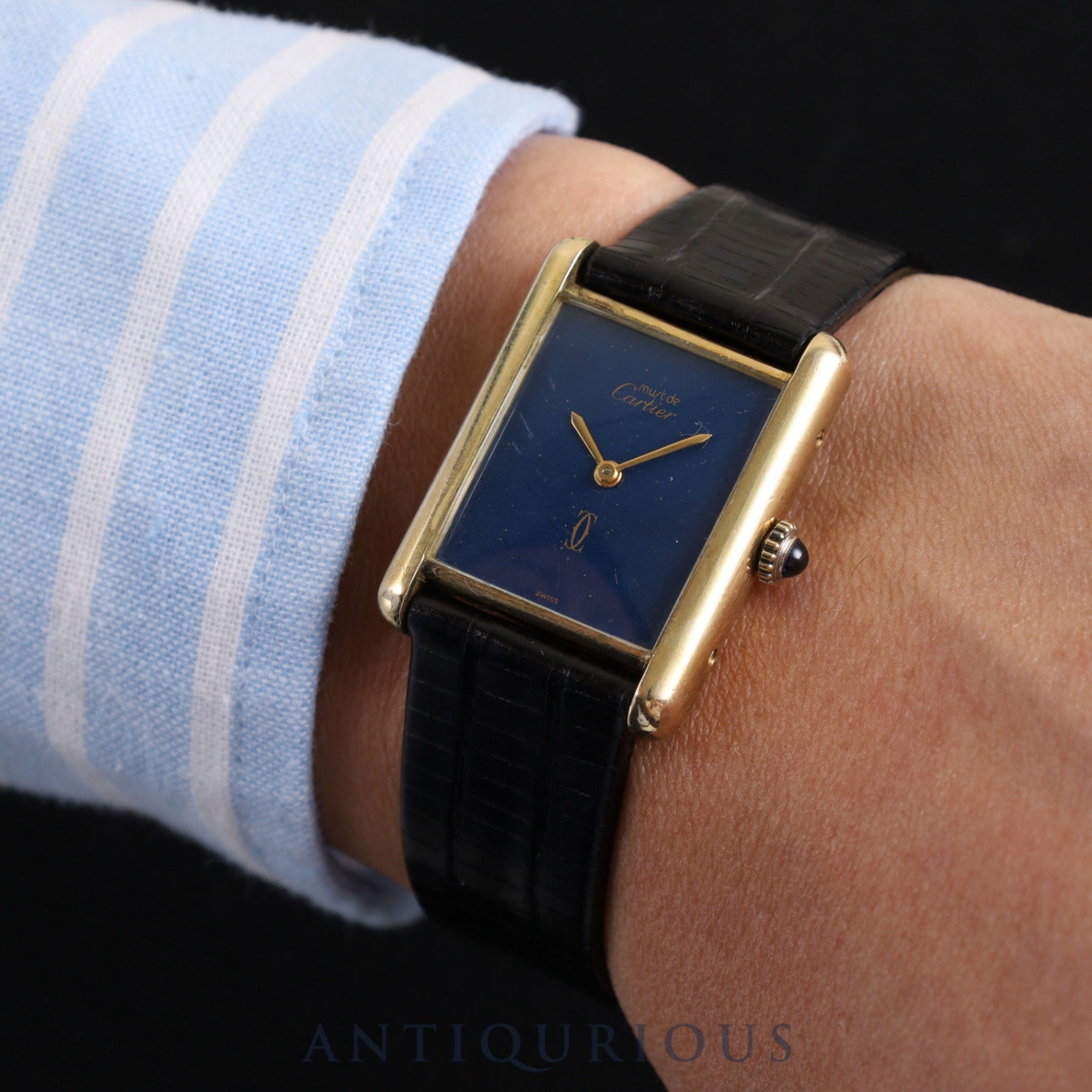 Cartier Must Tank LM Manual winding Cal.78-1 SV925 Leather Genuine buckle (GP) Lapis lazuli dial Overhauled