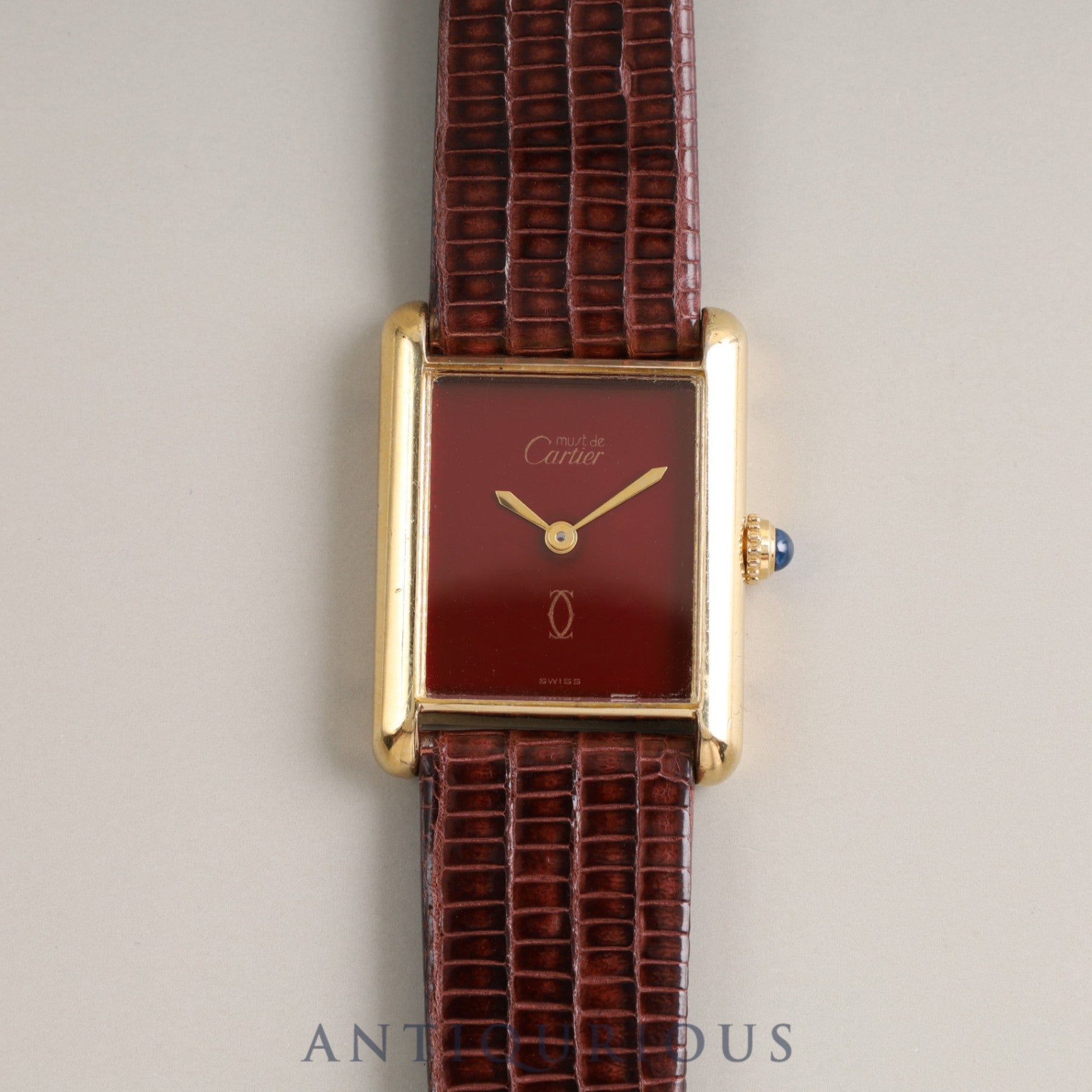 CARTIER Must Tank LM Manual Winding SV925 Leather Genuine Buckle Bordeaux Dial