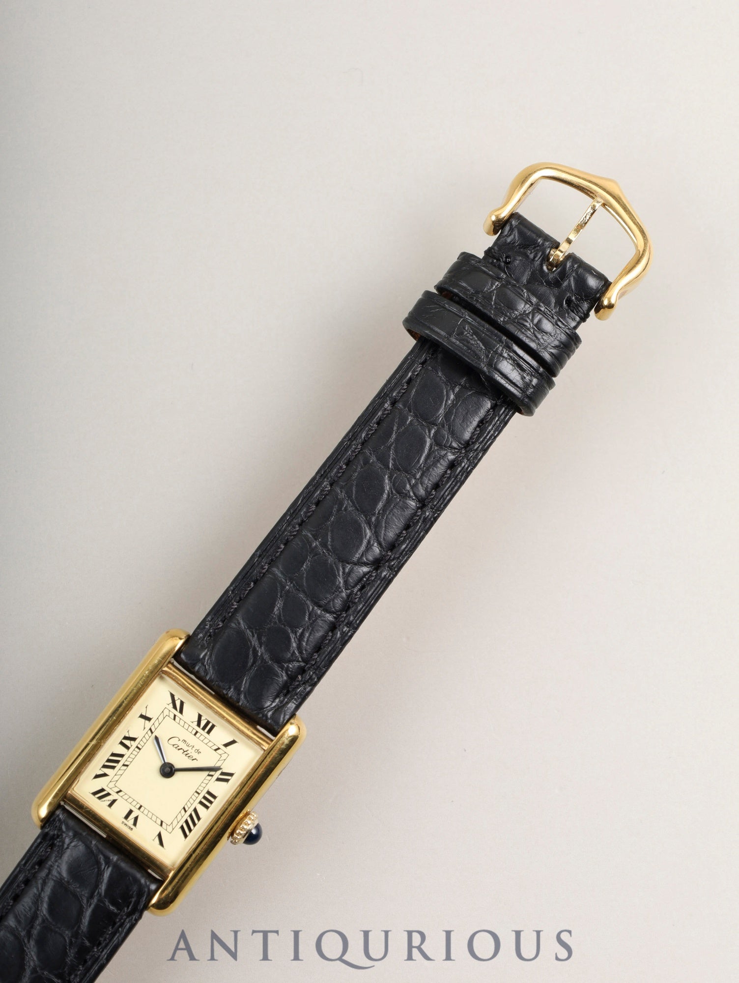 カルティエ マストタンク SM 手巻き Cal.ETA2512 SV925 革 純正尾錠（GP）アイボリーローマン文字盤（SWISS表記）オーバーホール済み