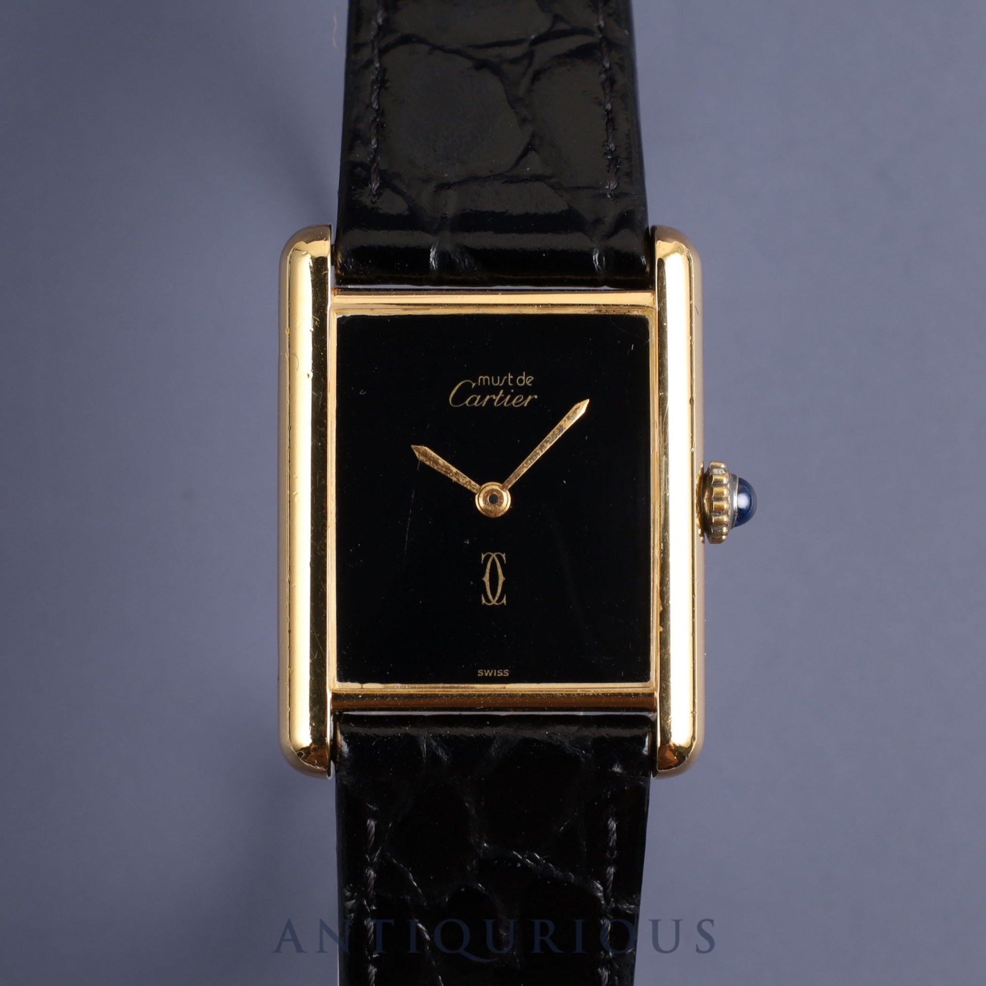 Cartier Must Tank LM Manual winding Cal.78-1 SV925 Leather Genuine buckle (GP) Black onyx dial Overhauled and re-plated