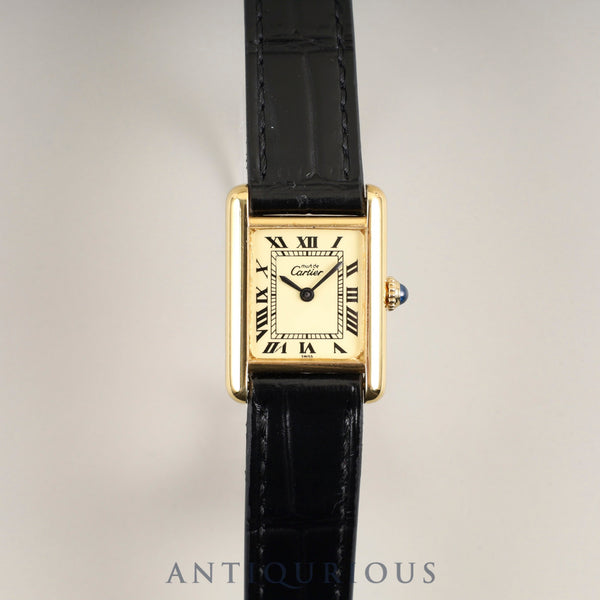 カルティエ マストタンク SM 手巻き Cal.78-1 SV925 革 純正尾錠（GP）アイボリーローマン文字盤 オーバーホール済み