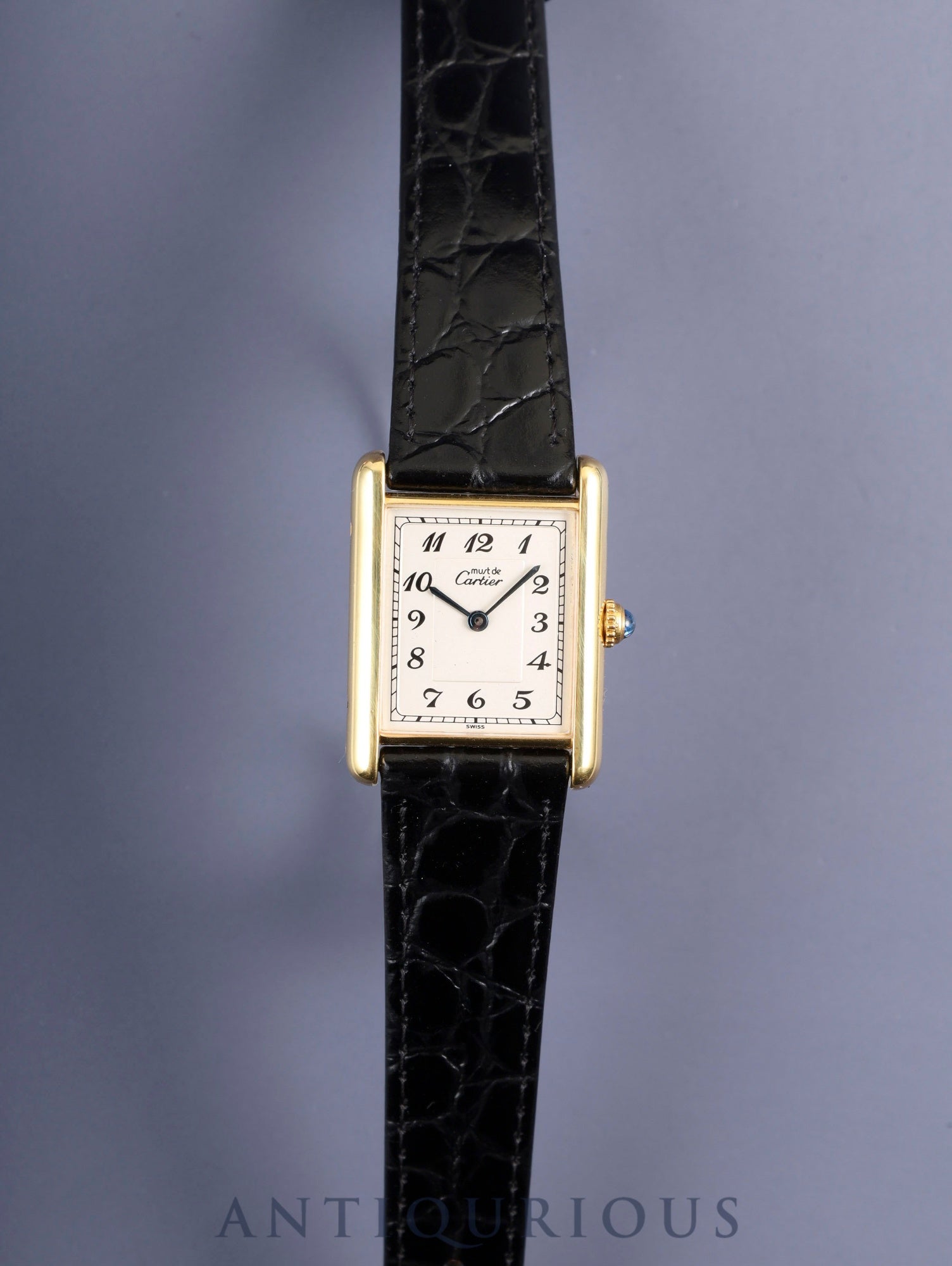 Cartier Must Tank LM 590005 Quartz Caliber 90 SV925 Leather Strap with Genuine GP Buckle Arabic Dial Circa 1982-1995 Overhauled and Finished to Like New