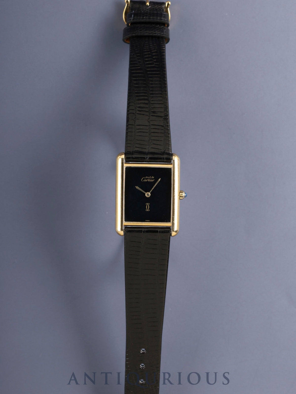 Cartier Must Tank LM 6 81006 Quartz Cal.81 SV925 Leather Original Pin Buckle (GP) Onyx Dial (SWISS marking) Overhauled, Re-inspected
