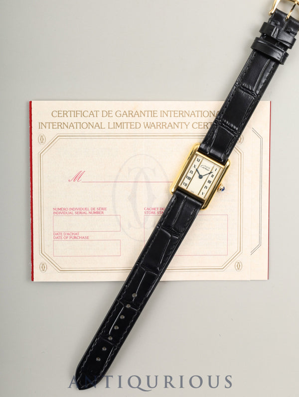 Cartier Must Tank SM W1003053/5057001 Quartz Caliber 057 SV925 Leather Straight Roman Dial 1982-1995 Warranty (Unstated) Overhauled
