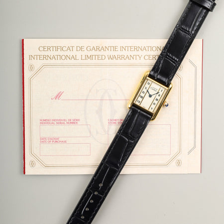 カルティエ マストタンク SM W1003053/5057001 クォーツ Cal.057 SV925 革 純正尾錠（GP）ストレートローマン文字盤 1982年頃～1995年頃 保証書（無記載）オーバーホール済み