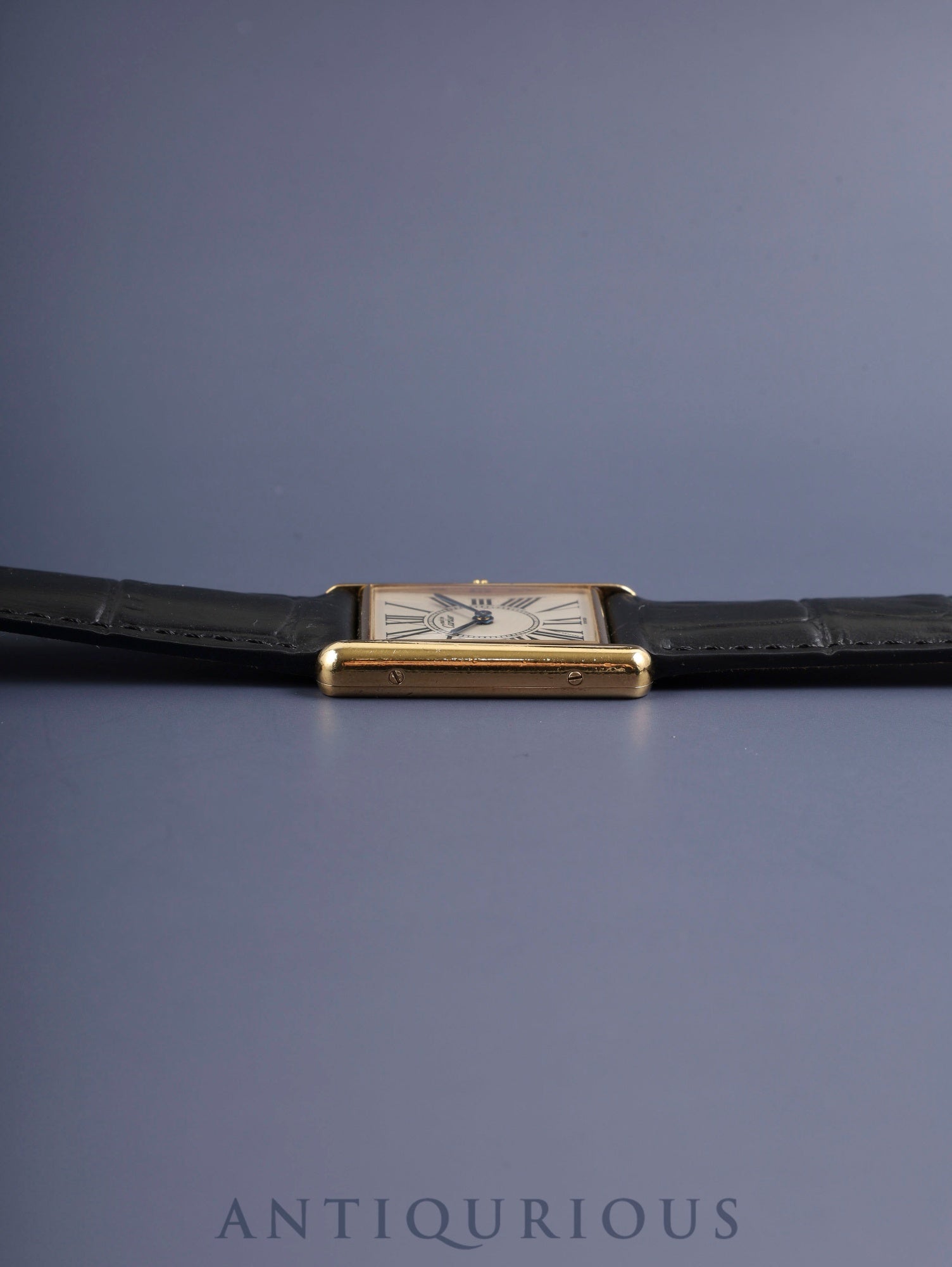 Cartier Must Tank LM W1005554 / 590005 Quartz Caliber 90 SV925 Leather Watch with Genuine D-buckle (GP) Opalescent Dial Overhauled