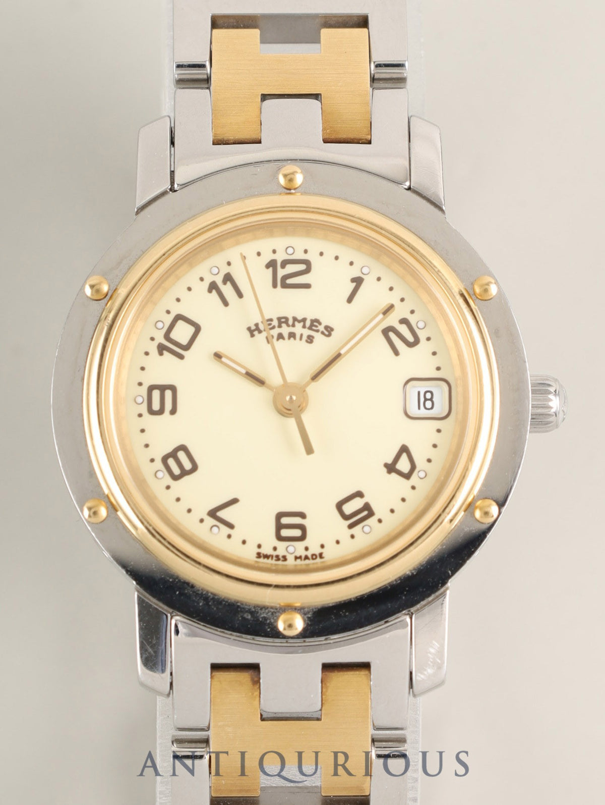 エルメス クリッパー CL4.220 クォーツ SS/GP SS/GP アイボリー文字盤（SWISS MADE表記） 箱 冊子 保証書（無記載）オーバーホール済み