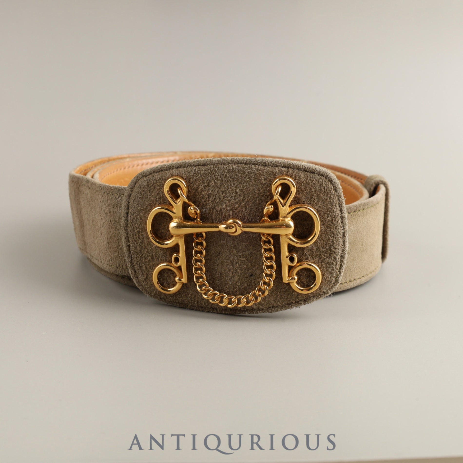 Hermes Belt Horsebit Dobris (Suede)/Leather ○F mark: Made in 1976