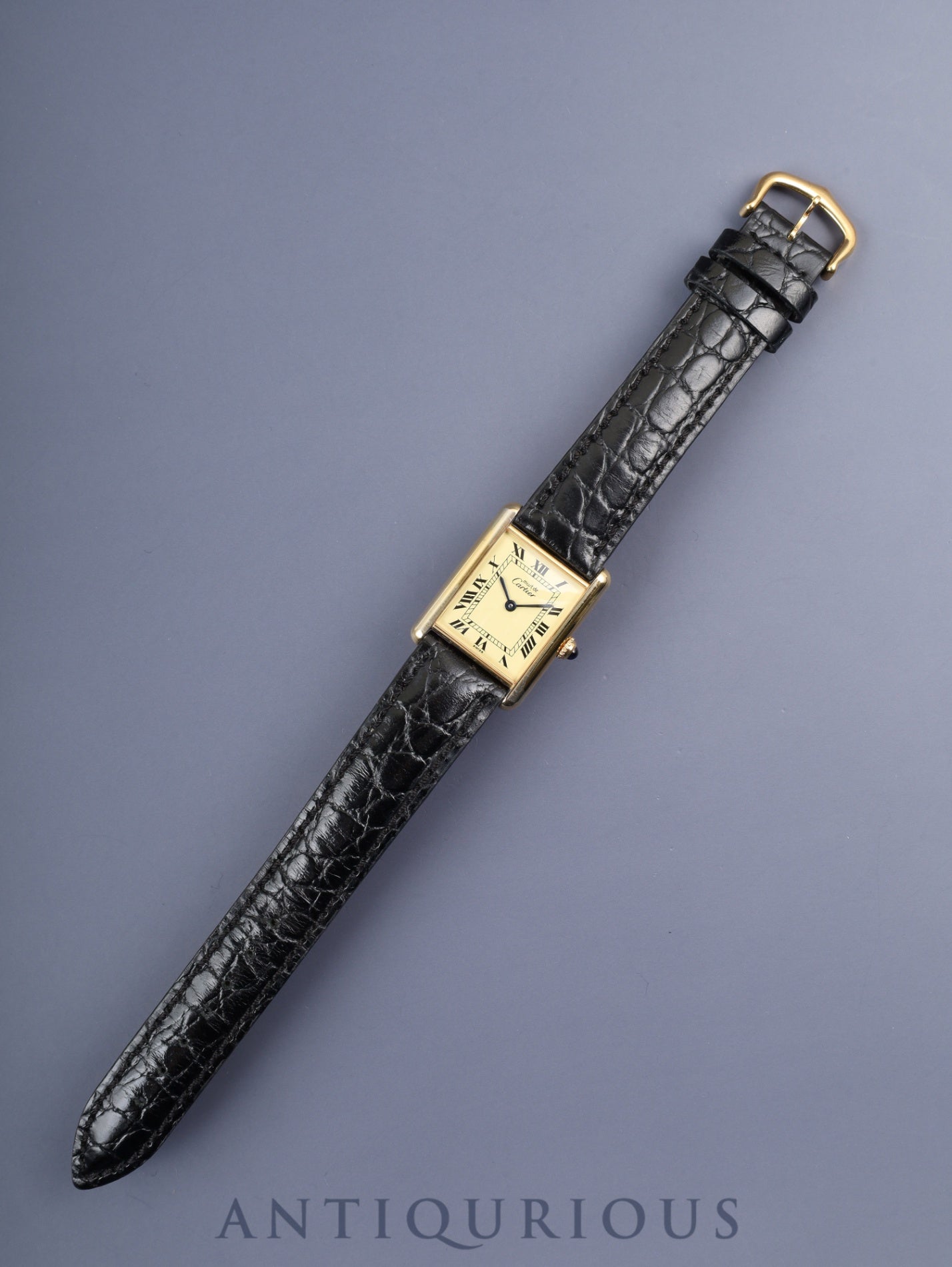 カルティエ マストタンク LM 590005 クォーツ Cal.90 SV925 革 純正尾錠（GP）アイボリーローマン文字盤（SWISS表記）オーバーホール済み