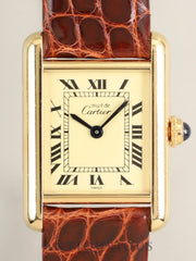 Cartier Must de Cartier Tank SM 5057001 Quartz SV925 Leather Original pin buckle (GP) Ivory Roman dial (SWISS表記) Complete Service (Full Maintenance) completed at a Cartier boutique