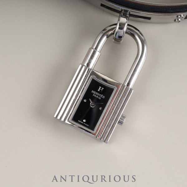 Hermes Kelly Watch KE1.210 Quartz SS Genuine Leather Strap (□D Stamp: 2000) Genuine Buckle (SS) Black Dial Overhauled