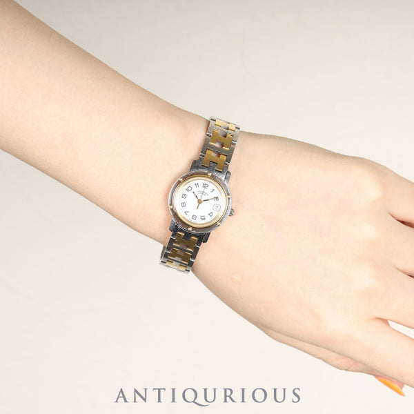 Hermès Clipper CL4.220 Quartz Stainless Steel/GP Watch with White Dial, 24mm, Box, Warranty Card (2001), Overhauled