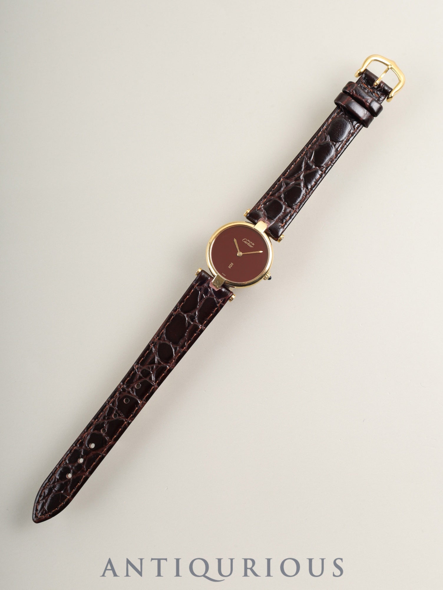 カルティエ マスト ヴァンドーム VLC SM 18 クォーツ Cal.81 SV925 革 純正尾錠（GP） ガーネットダイアル ボルドー文字盤 箱 冊子 保証書（1987年）オーバーホール済み